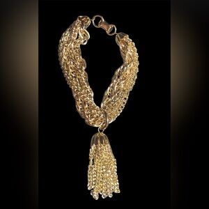 Coro vintage multi strand‎ Gold Chain Bracelet with Tassel unique art to wear